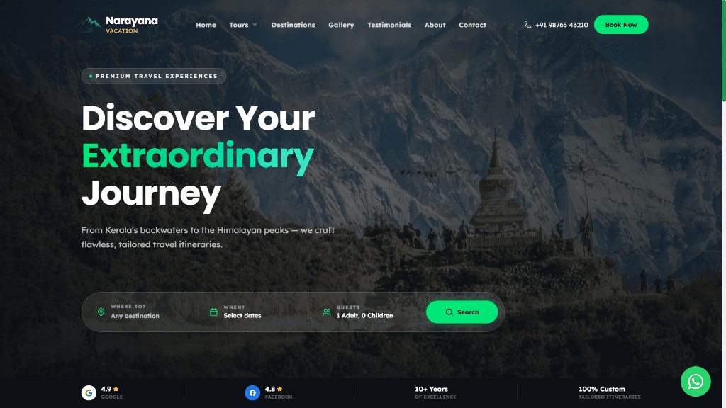 Narayana Vacation Booking - Travel & Vacation Booking built by UrbanTechWebs